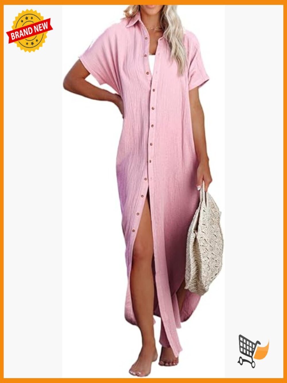 Short Sleeve Button Down Side Split Kimono Cardigan Swimsuit Cover Up